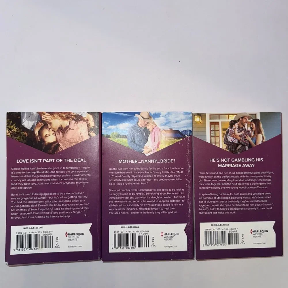 3 Harlequin western hearts Romantic Novel paperback bundle